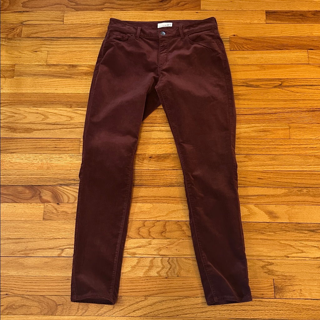 Women's Loft Curvy Skinny Leg Burgundy Corduroy 5 Pocket Jeans Sz 8